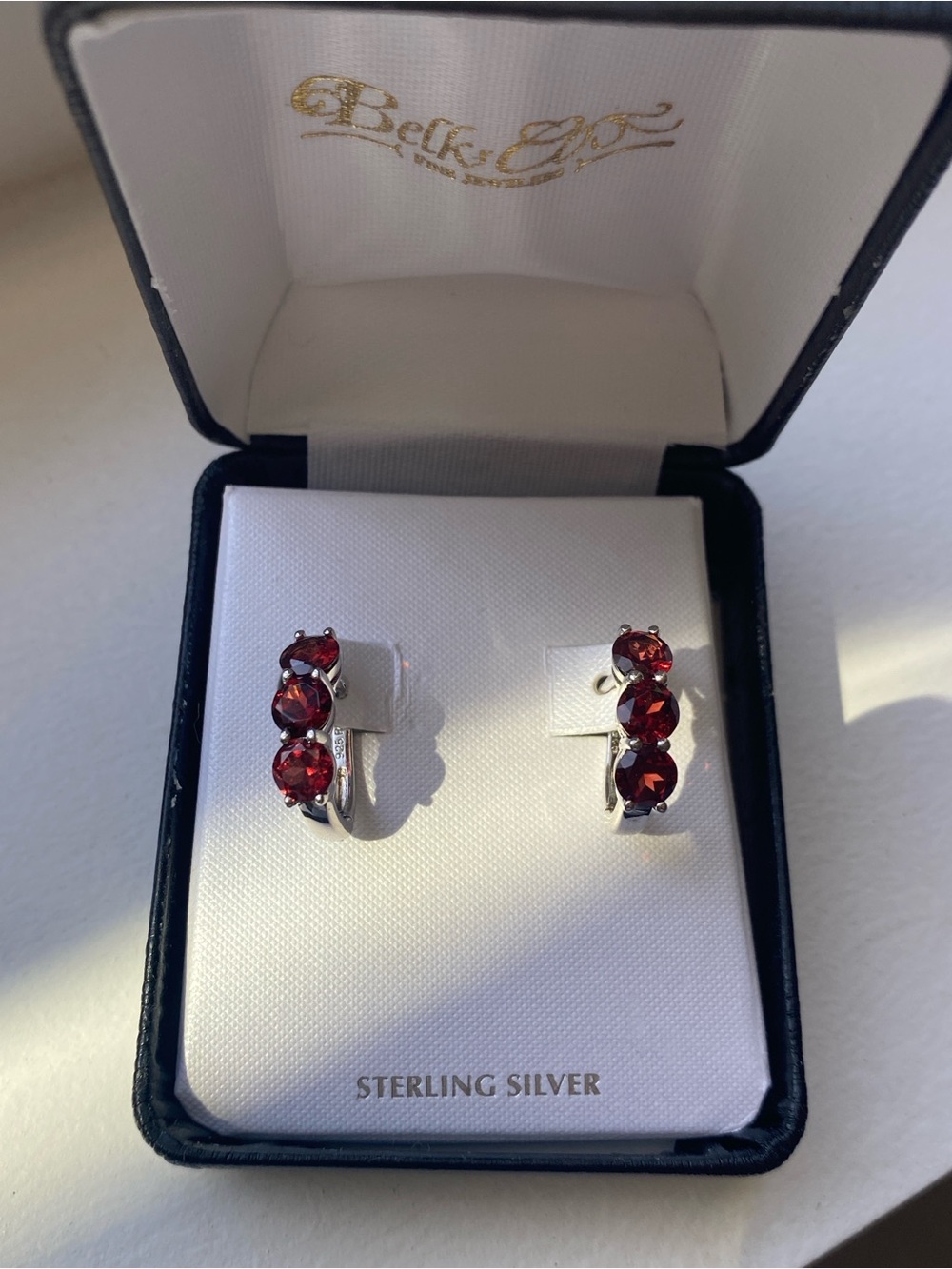 Sterling Silver Garnet Hoop Earrings 💋